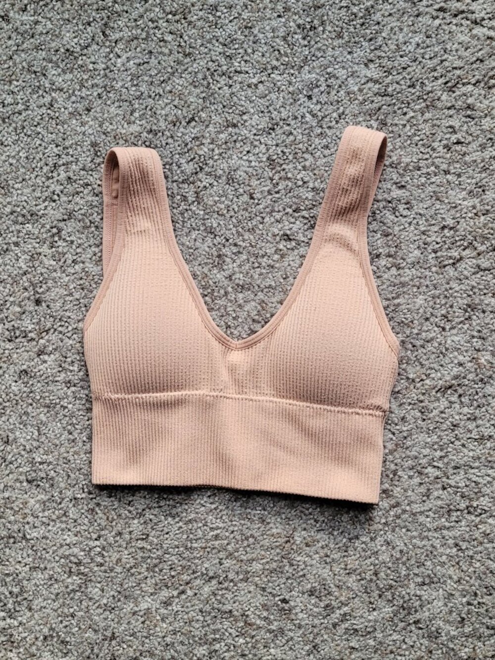 Aéropostale Downtime Seamless Scoop Long-Line Bralette Ribbed Tan - XS